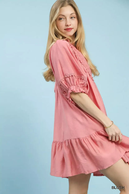 Hazel Blues® |  Umgee Smocked Bib Ruffle Hem Babydoll Dress