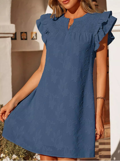 Hazel Blues® |  Floral Embossed Ruffle Sleeve Mini Dress