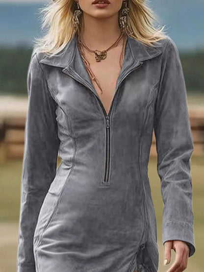 Hazel Blues® | Fringe Hem Zip Front Bodycon Dress