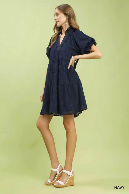 Hazel Blues® |  Umgee Textured Tiered Ruffle Collar Mini Dress