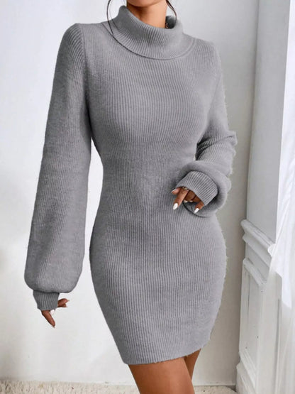 Hazel Blues® |  Turtleneck Ribbed Knit Sweater Dress