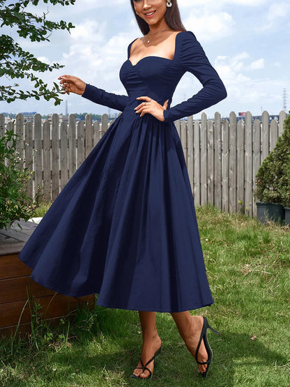 Hazel Blues® |  Sweetheart Neckline Long Sleeve A-Line Midi Dress