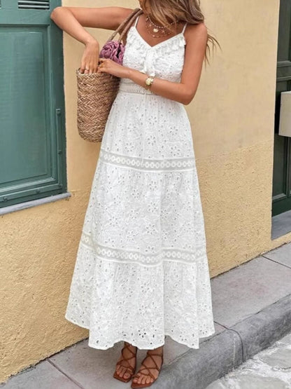 Hazel Blues® |  Eyelet Embroidered Cami Dress with Tassel Detail