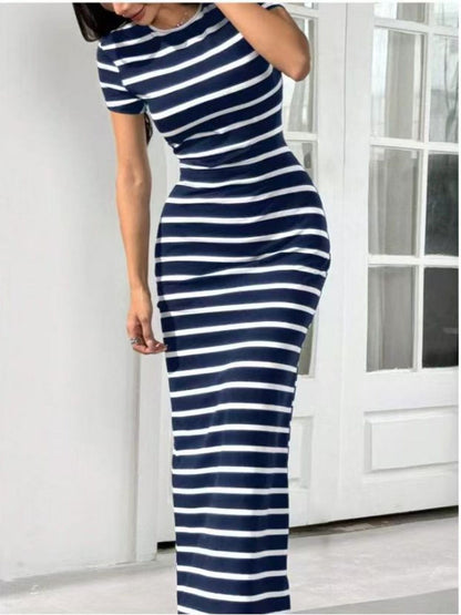 Hazel Blues® |  Striped Round Neck Bodycon Maxi Dress