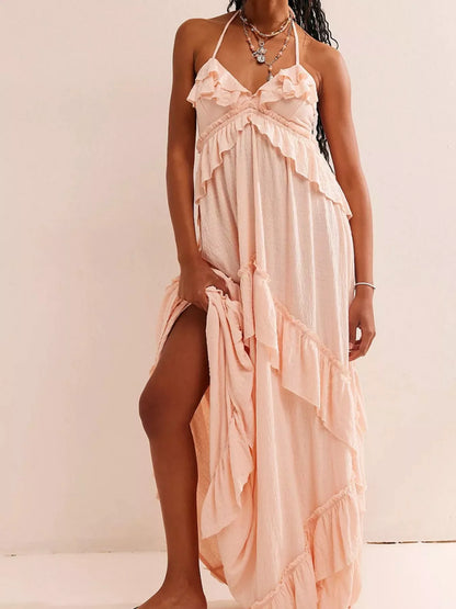 Hazel Blues® |  Ruffled Halter Neck Maxi Dress