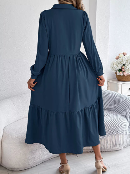 Hazel Blues® |  Long Sleeve Tiered Button Front Midi Dress