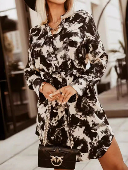 Hazel Blues® |  Printed Button Front Long Sleeve Dress