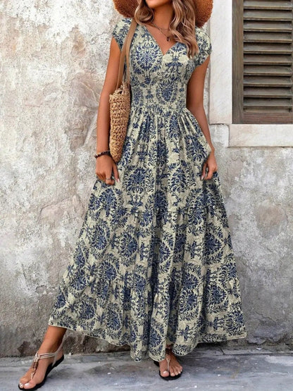 Hazel Blues® |  Printed Cap Sleeve Maxi Dress