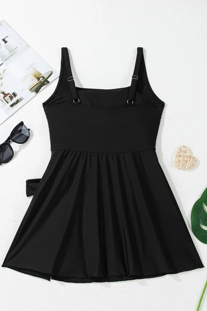 Hazel Blues® |  Side Tied Waist Square Neck Adjustable Straps A-line One Piece Swim Dress