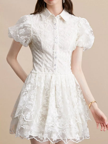 Hazel Blues® |  Lace Puff Sleeve Mini Dress