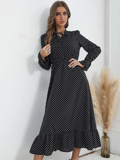 Hazel Blues® |  Polka Dot Ruffle Hem Midi Dress