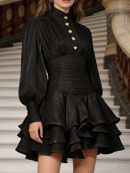 Hazel Blues® |  Ruffled Layered Lantern Sleeve Mini Dress