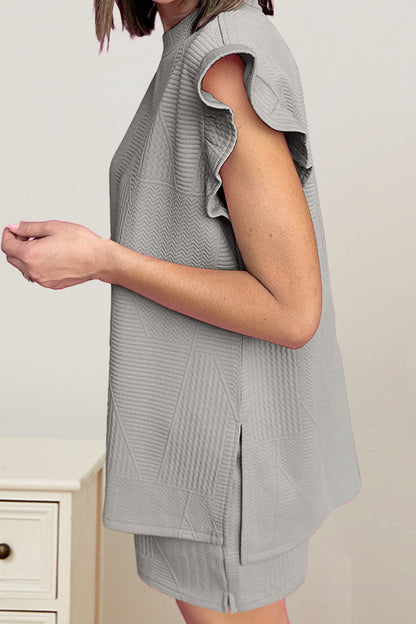 Hazel Blues® |  Slit Round Neck Top and Drawstring Shorts Set