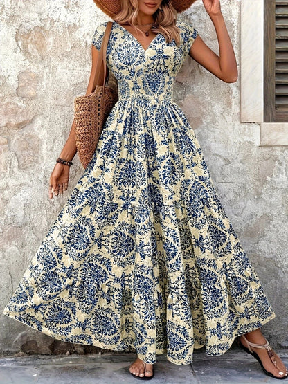 Hazel Blues® |  Printed Cap Sleeve Maxi Dress