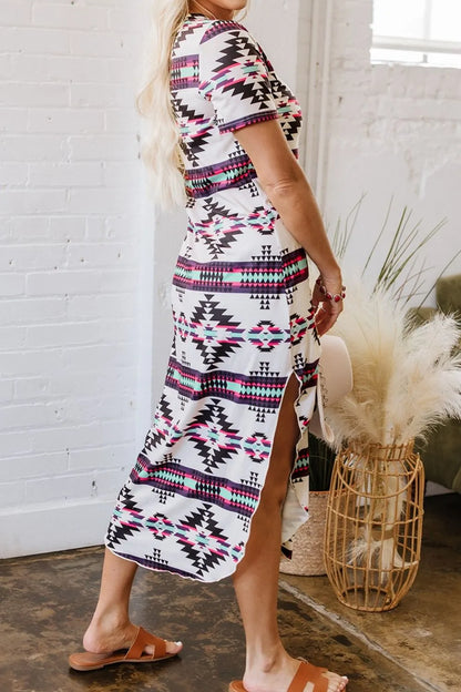 Hazel Blues® |  Aztec Print V-Neck Midi Dress