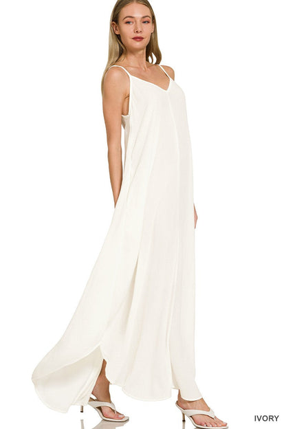 Hazel Blues® |  Zenana Woven Crinkle Cami Maxi Dress with Side Pockets