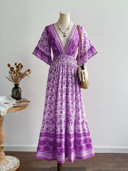 Hazel Blues® |  Floral Print Deep V-Neck Dress