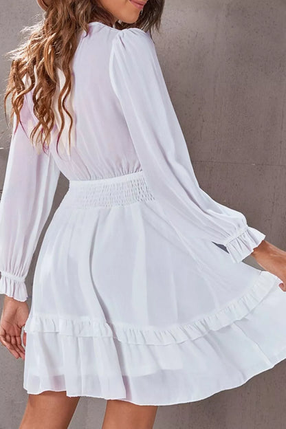 Hazel Blues® |  Elegant Tie-Front Ruffle Mini Dress with Smocked Wiast