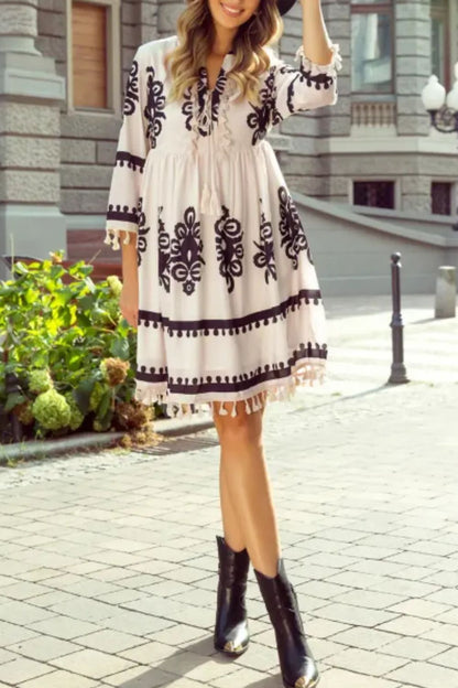 Hazel Blues® |  Tassel Hem 3/4 Sleeve Mini Dress