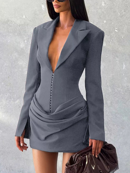 Hazel Blues® | Blazer-Style Long Sleeve Mini Dress