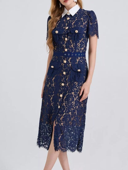 Hazel Blues® |  Lace Button-Down Midi Dress