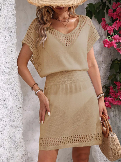 Hazel Blues® |  Openwork V-Neck Short Sleeve Cover-Up Dress