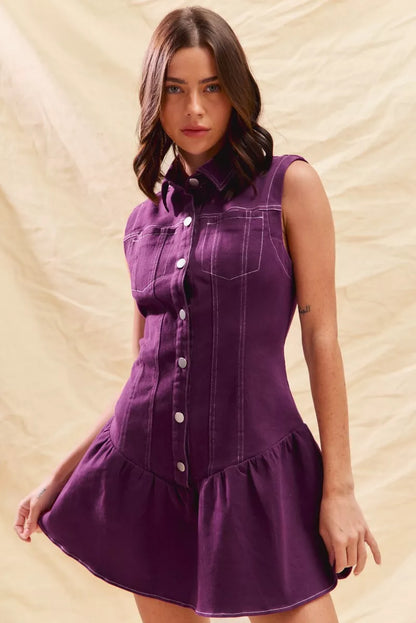 Hazel Blues® |  SO ME Button Down Sleeveless Collared Game Day Mini Dress