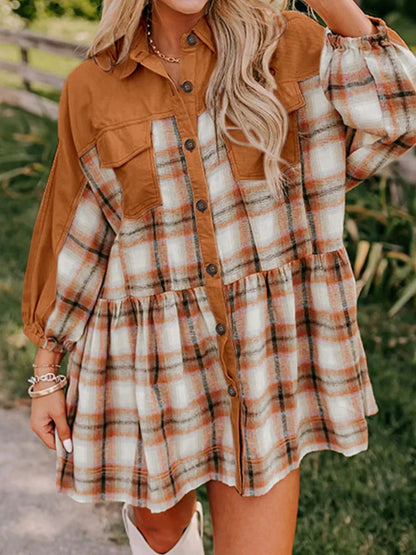 Hazel Blues® |  Plaid Button Front Mini Dress