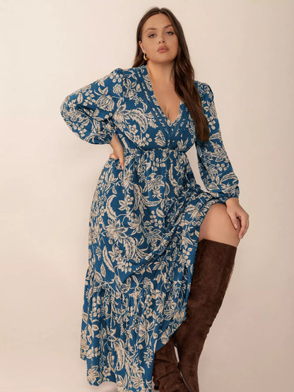 Hazel Blues® | Boho Floral Print Long Sleeve Maxi Dress