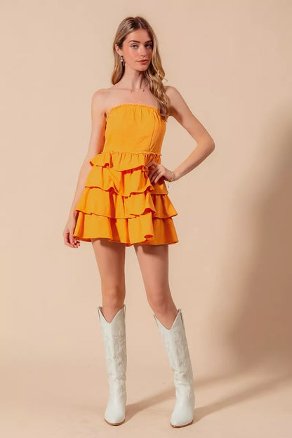 Hazel Blues® |  SO ME Strapless Ruffle Layered Game Day Cheer Up Dress
