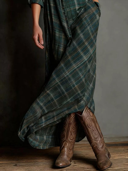 Hazel Blues® | Plaid Button-Down Maxi Dress