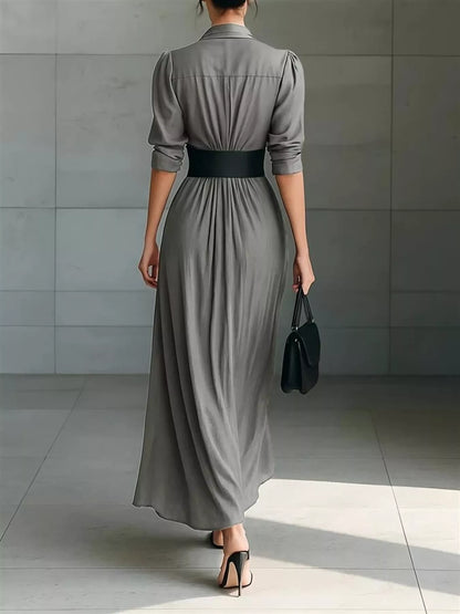Hazel Blues® | Button Front Ruched Shirt Maxi Dress