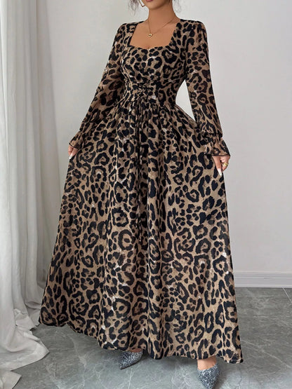 Hazel Blues® |  Leopard Sweetheart Neck Flounce Sleeve Maxi Dress