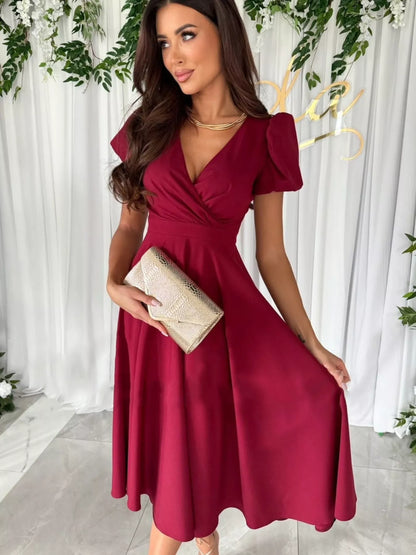 Hazel Blues® |  Surplice Short Sleeve Midi Dress