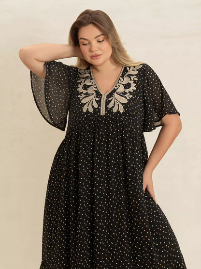 Hazel Blues® | Printed V-Neck Flutter Sleeve Maxi Dress