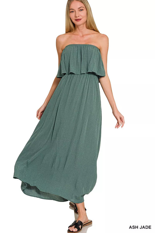 Hazel Blues® |  Zenana Woven Crinkle Strapless Maxi Dress