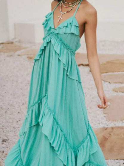Hazel Blues® |  Ruffled Halter Neck Maxi Dress