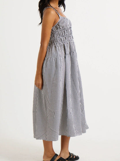 Hazel Blues® |  Striped Smocked Bodice Midi Dress