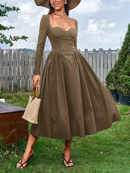 Hazel Blues® |  Sweetheart Neckline Long Sleeve A-Line Midi Dress