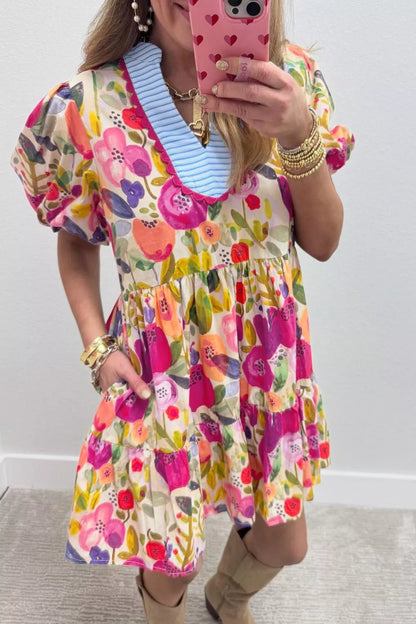 Hazel Blues® |  Floral Print Tiered Mini Dress
