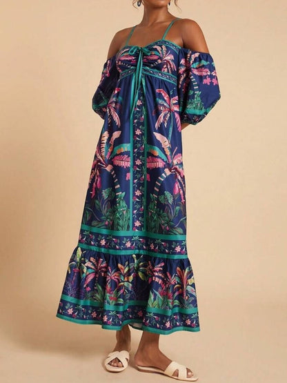 Hazel Blues® |  Tropical Print Spaghetti Strap Maxi Dress