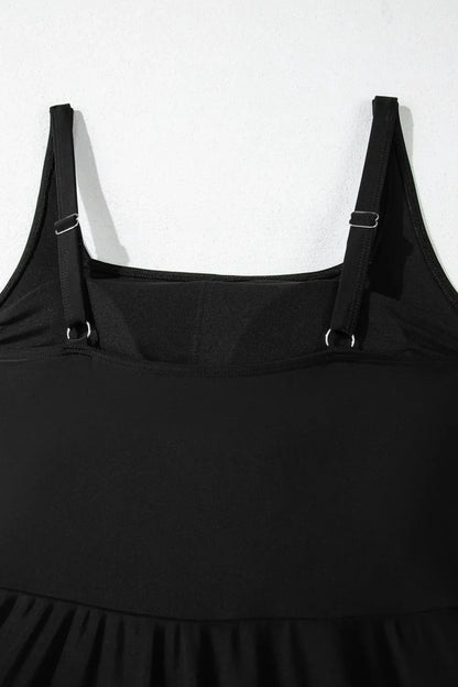 Hazel Blues® |  Side Tied Waist Square Neck Adjustable Straps A-line One Piece Swim Dress