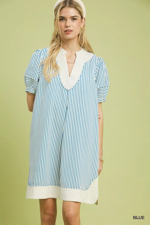 Hazel Blues® |  Umgee Pinstripe Shift Dress with Contrast Trim