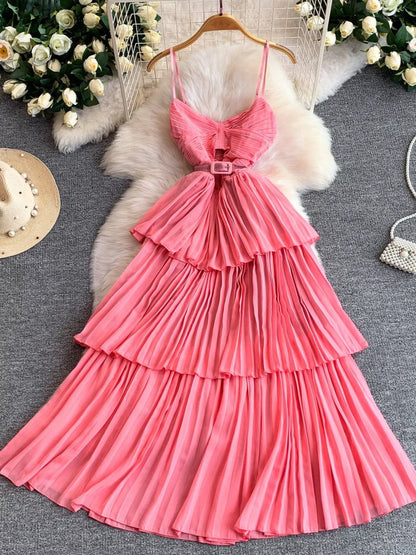 Hazel Blues® |  Pleated Layered Spaghetti Strap Midi Dress