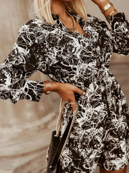 Hazel Blues® |  Printed Button Front Long Sleeve Dress
