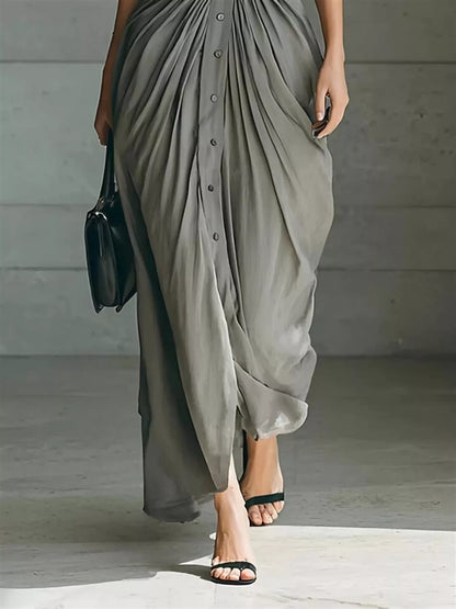 Hazel Blues® | Button Front Ruched Shirt Maxi Dress