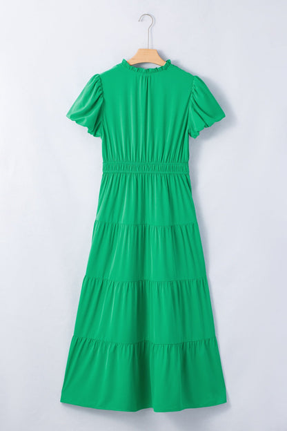 Hazel Blues® |  Elegant Ruffled Tiered Puff Sleeve Maxi Dress