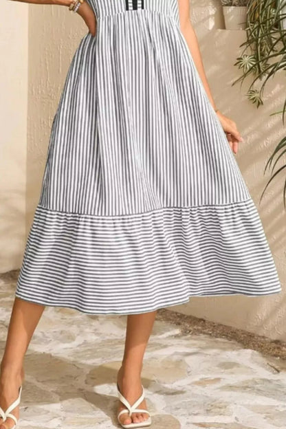 Hazel Blues® |  Striped Ruffle Sleeve Midi Dress