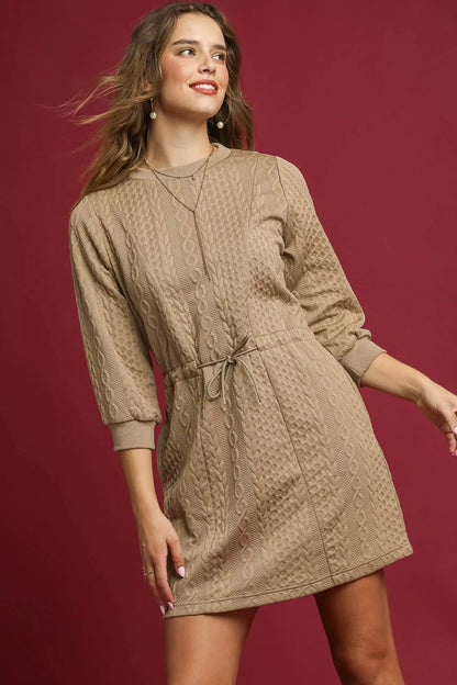 Hazel Blues® |  Umgee Drawstring Cable Knit Mini Dress with Pockets