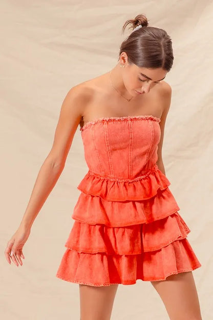 Hazel Blues® |  SO ME Strapless Ruffle Layered Game Day Cheer Up Dress